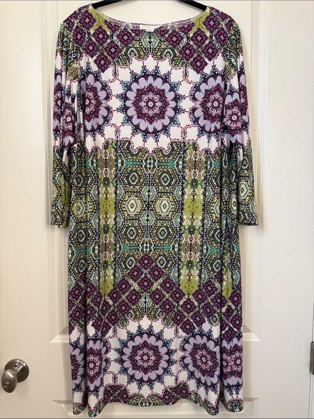 London Times Multi-Color Geometric Medallion Long Sleeve Dress